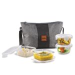 CELLO Glassy Square Lunch Box Set of 4 (320 ml x 2, 240 ml x 2), Clear | Leak-Proof Toughened Microwavable Glass | Perfect Lunch Box Set for Office, School & College