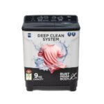 Midea 9 Kg 5 Star Semi Automatic Top-Load Washing Machine Black White (MWMSA090SAPPG(KW), Rat Away Feature, Air Jet Dry IPX4 Protection)