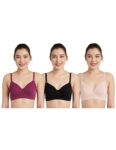 Amazon Brand – Symbol Women’s Cotton Stretch Padded Wire Free Medium Coverage T-Shirt Bra (Pack of 3) (BRA-13 Cont_Blck-Blush-Wine_38D)