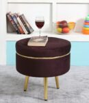 ShadowKart Ottoman Stool for Living Room, Velvet Foot Rest Puffy for Sofa, Foot Stool for Sitting, Modern Puffy for Bedroom, Metal Legs Ottoman for Home Decor, 17″ Height (Stool-Coffee)