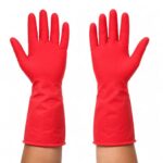 AM Safe-X Rubber Cleaning Gloves for Kitchen & Household 1 Pair|Heavy Duty Reusable Rubber Gloves|Waterproof, Non-Slip Grip, Chemical Resistant Gloves for Dishwashing, Bathroom & Home Cleaning (Red)