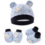 Bembika Cotton Baby Mittens – Soft, Non-Slip Baby Mittens & Socks for Winter, Warm Infant Cap for Scratching, 0-3 Months, Newborn Baby Mittens-(Navy Blue)