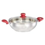 Amazon Brand – Solimo Stainless Steel Impact Bottom Kadhai with Glass Lid (26 cm) | Gas Stove and Induction Compatible | Ergonomic Handle | Dishwasher Safe