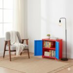 Cello Novelty Compact Bookshelf, Red & Blue | 2 Dustproof Doors | Space Saving Cupboard | Plastic Book Shelf | Multipurpose Book Shelf for Home, Office | Book Organizer for Library