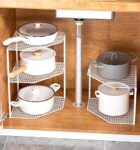 wolpin (1 Pc 3-tier Storage Shelf Kitchen Cabinet Stand Rack Organizer Metal Universal Pot Pan Holder for Kitchen Platform/Cabinet/Floor – White