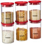 Amazon Brand – Solimo Plastic Storage Jar and Container Set I Air Tight & BPA Free Containers For Kitchen Storage Set I Grocery Kitchen Container Set I Multipurpose Jar, 900 Ml Each, Set 6, Red