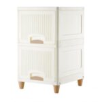 TWIMAL Multi-Purpose Modular Storage Cabinet with Foldable Compartments, Stackable Organizer Box with Doors & Raised Legs for Clothes, Books, Kitchen Supplies, Bedroom and Living Room (2 Layer)