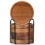 Wooden Trivet for Dining Table – Bamboo Heat Resistant Pad with Anti-Slip Grip Mats, Round Hot Pot Holder and Pan Stand for Kitchen Countertop Protection (Wood Coaster 6 pcs, Pack of 6)