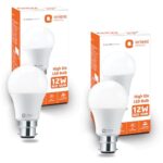Orient Electric 12W High Glow LED bulb| 180-degree wide beam angle| Voltage surge protection up to 4 kV| 6500K, Cool White| B22d base| Made in India| Pack of 2