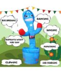 HOMOZE Talking Dancing Cactus Toy with Recording & Voice Repeat Function | USB Rechargeable Musical Plush Toy with LED Lights | Singing, Mimicking & Wiggling Interactive Cactus Doll for Kids, Babies