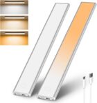 P SEVEN Rechargeable 30 cm Under Cabinet LED Light with 138 LEDs, Motion Sensor Light Bar, 3 Colour Modes and 1500 mAh USB-C Charging for Kitchen, Wardrobe, Stairs and Bedroom, Pack of 2