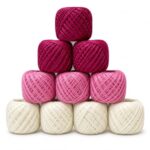 Crochet Cotton Thread Yarn Combo, 10 Rolls for Knitting, Crochet, Embroidery and Craft Making, Soft Decorative Thread for Handmade DIY Projects Maroon Light Pink Cream