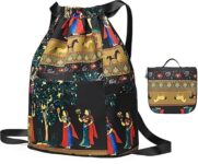 JASCIA Drawstring Backpack for Women & Girls, Traditional Rajasthani Print Sling Bag with Adjustable Shoulder Strap, Foldable Lightweight Travel Backpack Shopping, Picnic & Daily Use