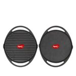 Pigeon Imperi Cast Iron 2-Side Dosa/Roti Tawa + Grill 31cm Tava, 2-in-1, Free Silicone Grips, Pre-Seasoned,100% Toxin-Free, Naturally Nonstick, Makes Food Tastier, Strong & Durable, Gas & Induction