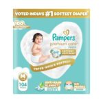 Pampers Premium Care Pant Style Baby Diapers M 104 Count | No Marks Design | Voted India’s #1 Softest Diaper | All in 1 diaper with 360 Cottony Softness