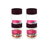 CELLO Modustack Pet Storage Jar For Kitchen Set of 4 Pcs, 750 ml Grey | Freezer & Fridge Safe, See Through Airtight Stackable Pet Kitchen Storage Box Container Set For Beans, Whole Grains, Spices