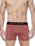 Pepe Jeans Innerwear Men’s Regular Geometric Print Trunks (BGT02-01_Maroon 75 cm)