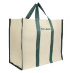 SHIBUI Canvas Grocery Shopping Bag – Large Reusable Tote (17×8.5×14 inch) with Reinforced Handles & Bottom Insert – Heavy Duty, Foldable, Washable, Jhola Bag for Vegetables & Fruits. (Green, 1 Piece)
