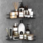 MollisHomes Bathroom Shelf Organizer with Magic Stickers | Self-Adhesive | Rectangular Shower Caddy -Sleek Black Powder Coated- Ideal for Kitchen Essentials and Bathroom Accessories | Pack of 1