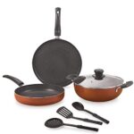 Nirlon Brownie Granite 7-Piece Aluminum Non Stick Cookware Combo Gift Set (Compatible with Gas & stovetops)