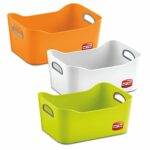 Nayasa Tri Colour Passion Basket | Set of 3 | Multi Purpose Storage Basket | Side Handles | Easy to Lift | Light Weighted | Ideal for Home, Kitchen, Bathroom, Office | Tri Color