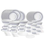 Larah by Borosil Ocean Fluted Series Opalware Dinner Set | 66 Pieces for Family of 6 | Microwave & Dishwasher Safe | Bone-Ash Free | Crockery Set for Dining & Gifting | Plates & Bowls | White