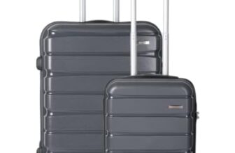 Teakwood Small-Medium Cabin Size 8 Wheels Trolley Bag, Hard Cabin with Zipper Closure, Adjustable Push Button & Cross Side Strap, TSA Lock System 360 Degree (Set of 2,Grey)