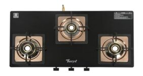 Golden Surya CXJ 32 SS Desire 3 Burner Gas Stove | Forged Brass Burners | Rose Gold Stainless Steel Body | Toughened Glass Top | Manual Ignition | ISI Certified | 18 Months Warranty
