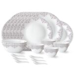 Larah by Borosil Lark Fluted Series Opalware Dinner Set | 33 Pieces for Family of 6 | Microwave & Dishwasher Safe | Bone-Ash Free | Crockery Set for Dining & Gifting | Plates & Bowls | White