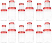 Clazkit Plastic Pet Storage Jar and Container, Set of 24 (120ml, 350ml, 650ml, 1.20ltrs Each), Red|Air Tight |Kitchen Organiser|BPA Free|Stackable