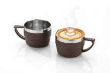OLMARTT KITCHENWARE Tea & Coffee Cup Set, Unbreakable with Insulated Steel 150ML (2 Pcs,Brown)