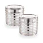 Sizzle Roxy Stainless Steel Container Set with See Through Lid, Multipurpose Kitchen Storage Dabba for Grains, Pulses, Flour, Snacks| Leak-Proof Food Storage Organizer |1150ML – 2 pcs