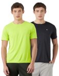 Amazon Brand – Symbol Men’s Solid Active Regular Fit Sports T-Shirt |Round Neck | Half Sleeve (SYA-M-A25-TS-701_Black+Neon_M)(Available in Plus Size and Combo Pack of 2)