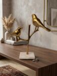 Golden Birds on Branch Sculpture with Marble Base, Metal