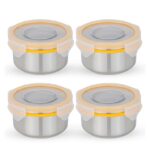 STEELLOCK Stainless Steel Airtight Container with Lid | Leakproof, BPA-Free | Multipurpose Food Storage Containers/Tiffin/Dabba for Office, School & Kitchen | SL-1201-set of 4, 280ml each, Yellow