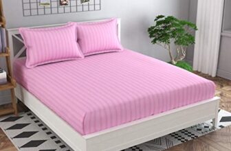 Decoholic 210 TC Glace Cotton Satin Stripes Plain Bed Sheet for Double Bed King Size with Two Pillow Covers for Home-Hotels (90×100 Inch) (Pink)