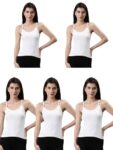 Dixcy Slimz Solid Slim Fit Scoop Neck Sleeveless Cotton Camisole for Women(Annie_White_L_Pack of 5