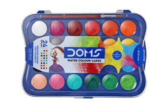 Doms 24 Shades 30mm Water Colour Cakes | Easy To Use Palette Lid | Organic Rich Colour Pigments | Free Brush Inside | Non-Toxic & Safe For Kids | Pack of 1