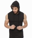 REVIZO Hoodie for Men Sleeveless Cotton Sweatshirt Gym Sports Hoodie for Men – Black (S) (Pack of 1)