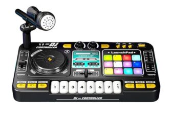 DJ Controller Player Electronic Keyboard BT DJ Mixer Table with Adjustable Microphone Dynamic Lighting Effects (Black)