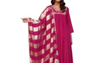 Jainica Solid A-line kurta set with printed dupatta