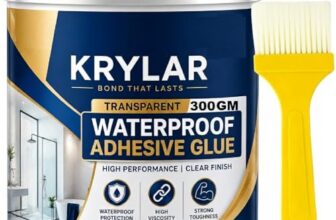 KRYLAR Transparent Waterproof Glue 300GM with Brush Strong Waterproof Sealant Glue for Roof Leakage,Bathroom,Kitchen,Tiles,Wall Cracks, PVC, Metal, Wood & Concrete Clear Coating Adhesive