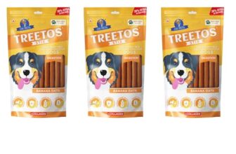 Dr. Pets Pack of 3 (85g Each) Treetos Chicken Stix Dog Treats | Banana Oats Flavour | Soft Chew Sticks for Puppies & Adult Dogs | Training Reward Snacks | Easy to Chew | Pouch Pack