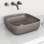 Plantex Premium Tabletop Ceramic Square Wash Basin/Countertop Bathroom Sink (Choco, 16 x 16 x 5 Inch)