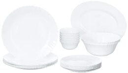 Larah by Borosil Fluted Series Snow Opalware Dinner Set | 21 Piece for Family of 6 | Microwave & Dishwasher Safe | Bone-Ash Free | Crockery Set for Dining & Gifting | Plates & Bowls | White