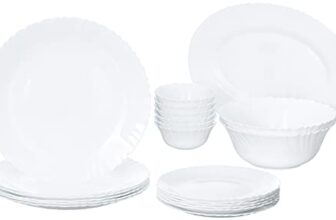 Larah by Borosil Fluted Series Snow Opalware Dinner Set | 21 Piece for Family of 6 | Microwave & Dishwasher Safe | Bone-Ash Free | Crockery Set for Dining & Gifting | Plates & Bowls | White