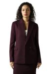 High Star Women Solid Longline-Length Oversized Notch-Lapel Collar Full Sleeve Blazer Wine