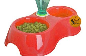 Sage Square 2 in 1 Anti Slip Food Bowl with Water Bowl for Dog/Cat/Puppy/Kitten and Other Pets (Red)