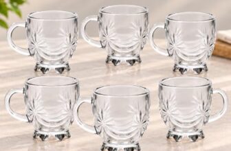 AFAST Clear Glass Tea Cup and Coffee Mug Set, Small Drinking Cups for Hot Beverages, Durable Transparent Cups, Pack of 6, 100 Ml, Size 7 X 9.5 X 7.5 Cm -A15