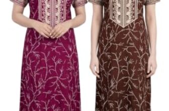 E – Ezra Embroidery Nighty for Women Pure Cotton Combo Pack of 2 | Free Size Gown for Women Cotton Nighties for Women Stylish Night Dress | Maxi Sleepwear Maroon & Purple